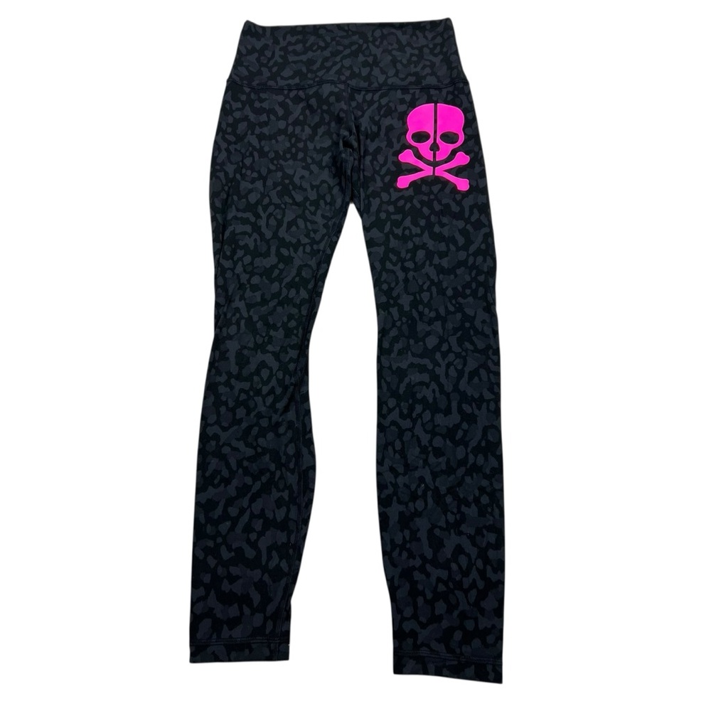 Lululemon Align Pant II Womens Size 6 Black Incognito Camo Pink Skull‎ Logo